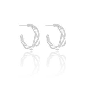 Brinco Meia Argola Entrelaçado Banho Branco