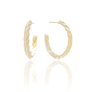 Brinco Meia Argola Entrelaçado com Detalhes Banho Dourado