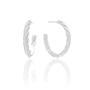 Brinco Meia Argola Entrelaçado com Detalhes Banho Branco