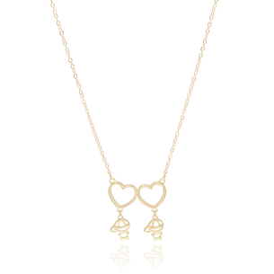 Gargantilha Corações com Dois Meninos Banho Dourado