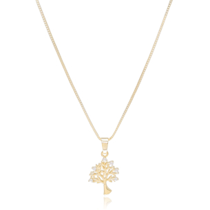 Gargantilha Árvore Cravejada Zircônia Banho Dourado