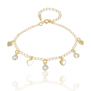 Pulseira Infantil Corações com Pontos de Luz Banho Dourado