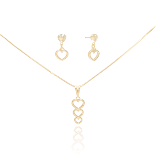 Conjunto Infantil Corações Banho Dourado