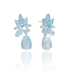 Brinco Gotas Topázio Sky Banho Branco