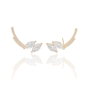 Ear Cuff Cravejado Navetes Zircônia Banho Dourado