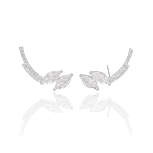 Ear Cuff Cravejado Navetes Zircônia Banho Branco