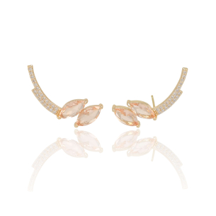 Ear Cuff Cravejado Zircônia Navetes Morganita Banho Dourado
