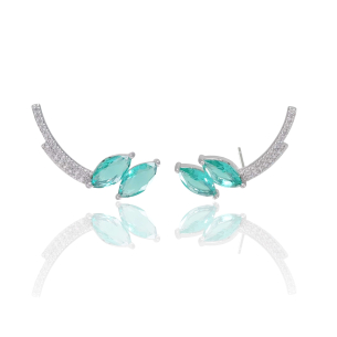 Ear Cuff Cravejado Zircônia Navetes Turmalina Banho Branco