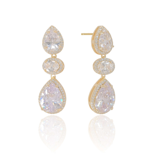 Brinco Gotas Oval Cravejado Zircônia Banho Dourado