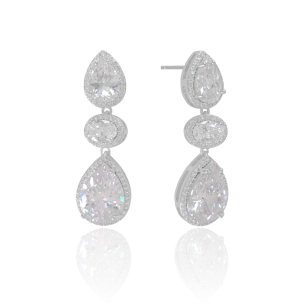 Brinco Gotas Oval Cravejado Zircônia Banho Branco