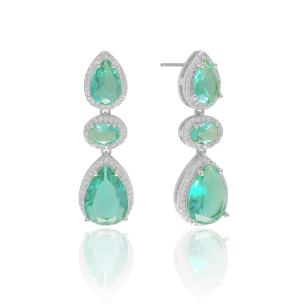 Brinco Gotas Oval Turmalina Cravejado Zircônia Banho Branco