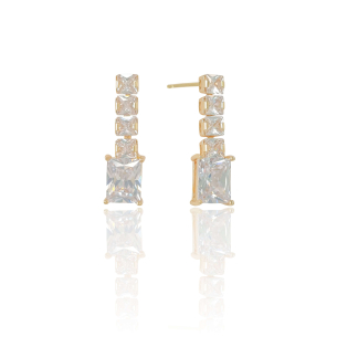 Brinco Retângulos Zircônia Banho Dourado