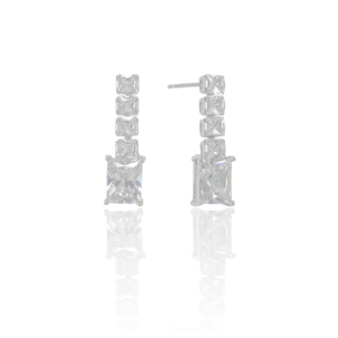 Brinco Retângulos Zircônia Banho Branco