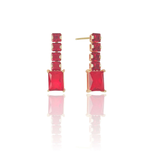 Brinco Retângulos Rubi Banho Dourado