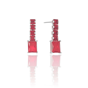 Brinco Retângulos Rubi Banho Branco