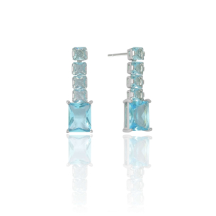 Brinco Retângulos Topázio Sky Banho Branco