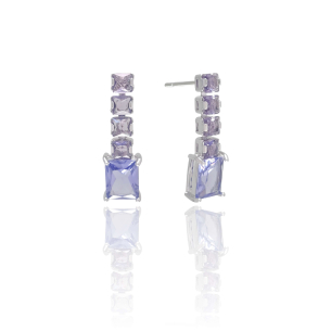 Brinco Retângulos Ametista Banho Branco