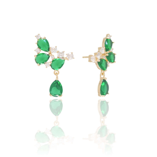 Ear Cuff Gotas Esmeralda Banho Dourado