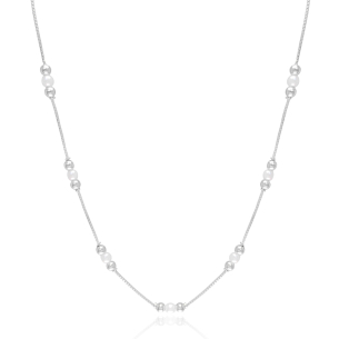 Gargantilha Veneziana Pérolas e Bolinhas Banho Branco