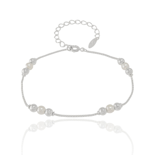 Pulseira Veneziana Pérolas e Bolinhas Banho Branco