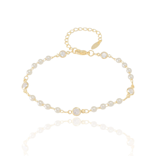 Pulseira Pérolas com Pontos de Luz Banho Dourado