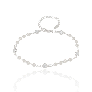 Pulseira Pérolas com Pontos de Luz Banho Branco