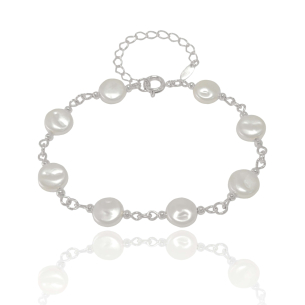 Pulseira Pérolas Achatadas Banho Branco