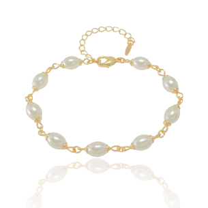 Pulseira Pérolas Ovais Banho Dourado