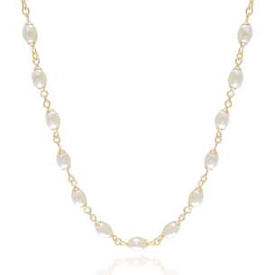 Gargantilha Pérolas Ovais Banho Dourado