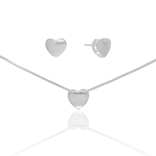 Conjunto Coração Liso Banho Branco