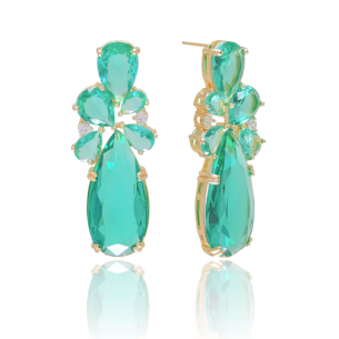 Brinco Gotas Turmalina Cravejado Zircônia Banho Dourado