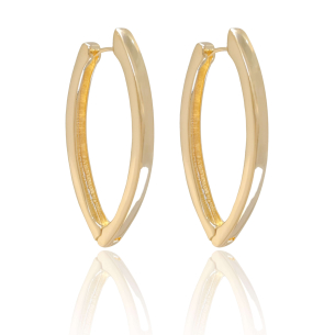 Brinco Argola Click Reta em V Lisa 4.6 cm Banho Dourado