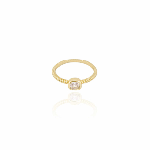 Anel Pipoca Ponto de Luz Quadrado Cristal Tamanho 14 Banho Dourado