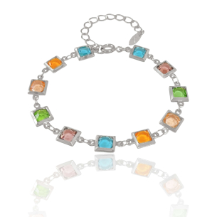 Pulseira Ponto de Luz Quadrado Colorido Banho Branco