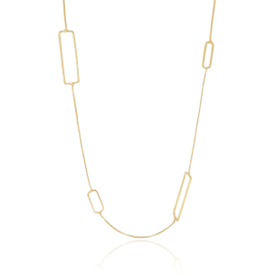 Gargantilha Longa Geométrica Retângulos Ponto de Luz Cristal Banho Dourado