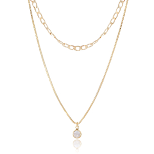 Gargantilha Dupla Grumet Veneziana com Ponto de Luz Banho Dourado