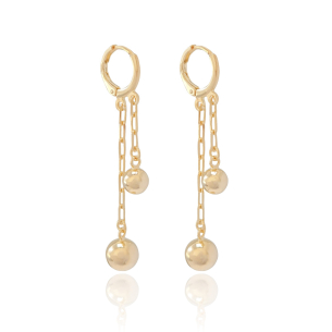 Brinco Argola Elos 5.3 cm Detalhes Bolas Banho Dourado