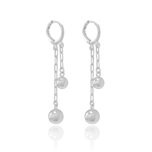 Brinco Argola Elos 5.3 cm Detalhes Bolas Banho Branco