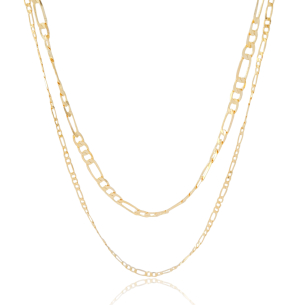 Gargantilha Dupla Fígaro Banho Dourado