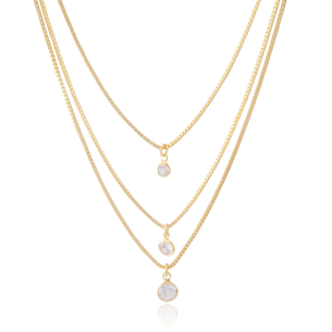 Gargantilha Tripla Veneziana Pontos de Luz Banho Dourado