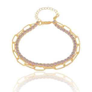 Pulseira Dupla Riviera Ametista Elos Banho Dourado