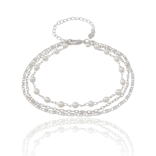 Pulseira Tripla Pérolas Elos Banho Branco