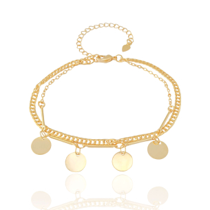 Pulseira Dupla Grumet Plaquinhas Banho Dourado