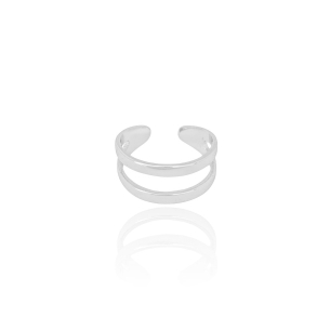 Anel Ajustável Dois Filetes Liso Tamanho P Banho Branco