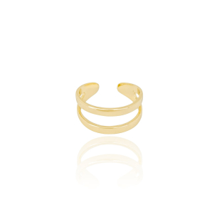 Anel Ajustável Dois Filetes Liso Tamanho M Banho Dourado