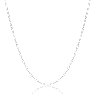 Gargantilha Longa Elos Finos Ovais 2mm Banho Branco