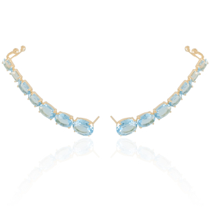 Ear Cuff Oval Topázio Sky Banho Dourado