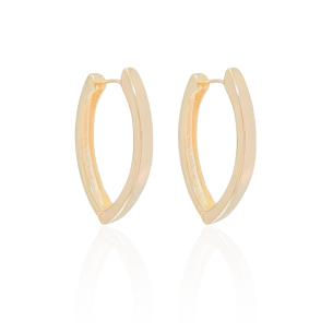 Brinco Argola Elíptico Liso 3.2 cm Banho Dourado