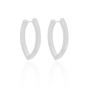 Brinco Argola Elíptico Liso 3.2 cm Banho Branco