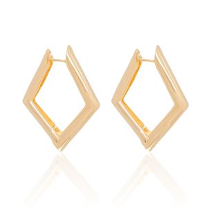 Brinco Argola Click Abaulada Losango LIsa 3.4 cm Banho Dourado
